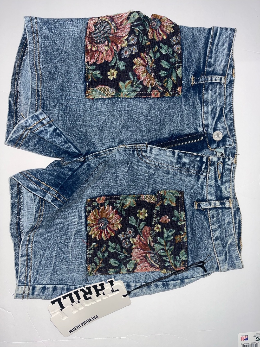 Thrill Floral Patchwork Blue Denim Jean Shorts